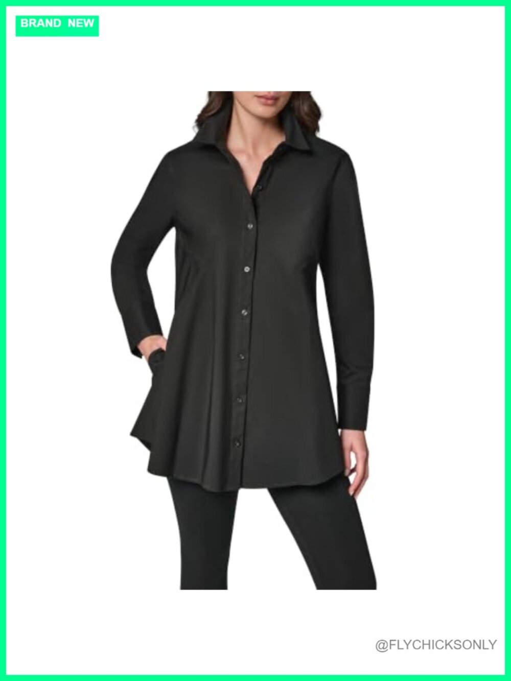 Womens A-Line Long Sleeve Cotton Tunic Blouse Collared Flowy Fit